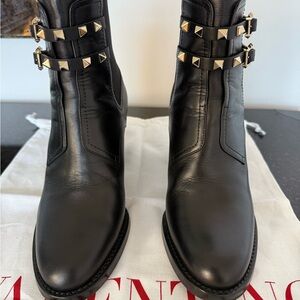 Valentino Rockstud Black Ankle Boots with Gold Studs